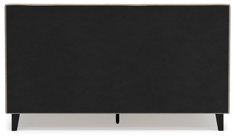 Cielden California King Upholstered Bed with Roll Slats, Dresser and Mirror
