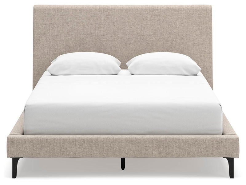 Cielden Queen Upholstered Bed with Roll Slats, Dresser, Mirror, Chest and Nightstand