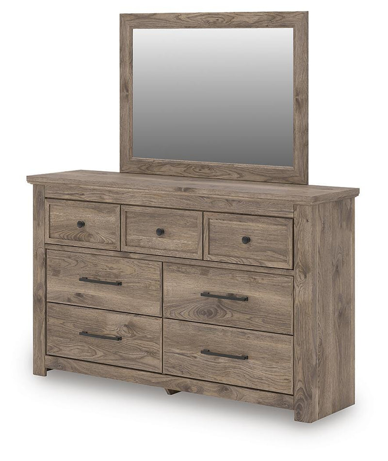 Rusticott Queen Poster Bed with Mirrored Dresser