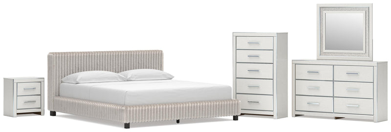 Zuraleus California King Upholstered Bed, Dresser, Mirror, Chest and Nightstand