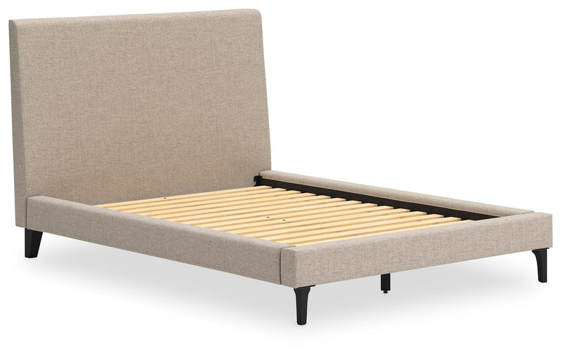 Cielden Full Upholstered Bed with Roll Slats, Dresser, Mirror, Chest and Nightstand
