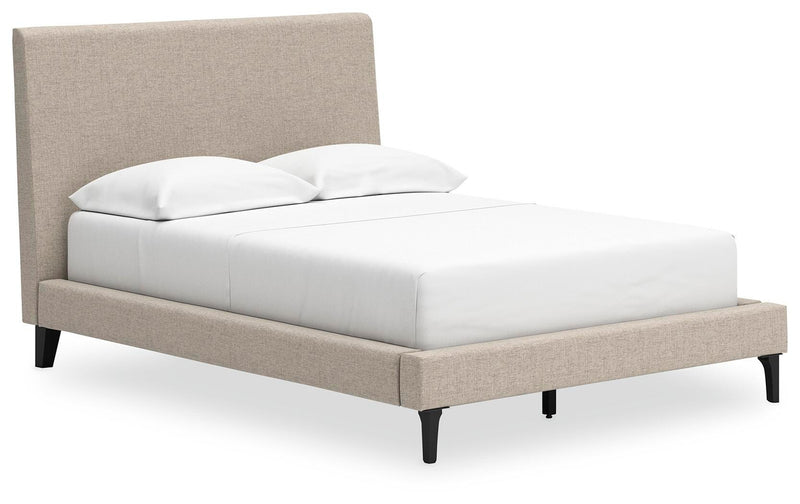 Cielden Full Upholstered Bed with Roll Slats, Dresser and Mirror