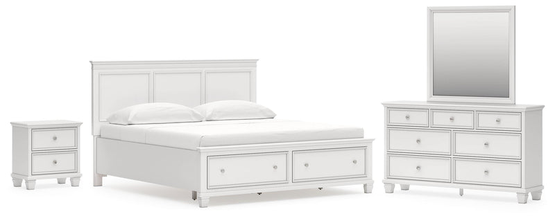 Fortman King Panel Storage Bed with Mirrored Dresser and Nightstand