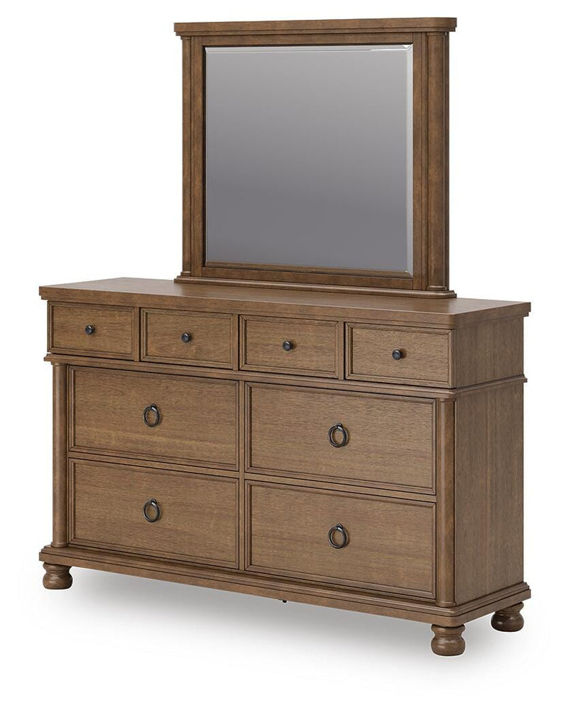 Rowlenstown Queen Poster Bed with Mirrored Dresser and Nightstand