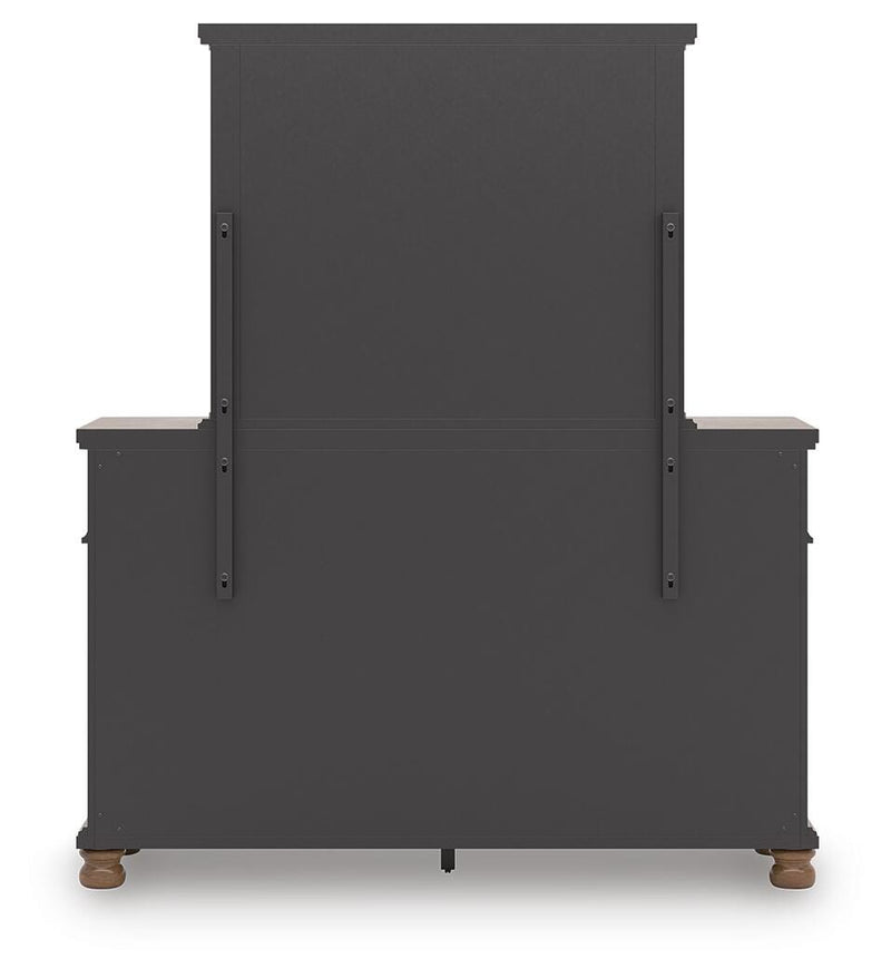 Rowlenstown King Poster Bed with Mirrored Dresser