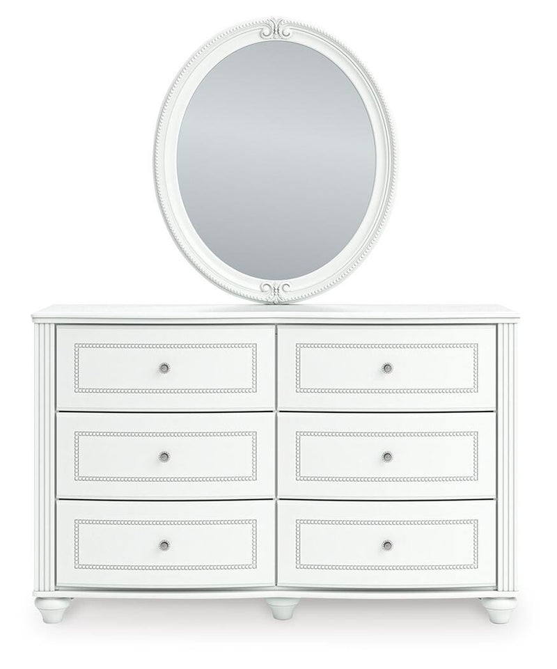 Kozlani Twin Upholstered Panel Bed, Dresser, Mirror and Nightstand