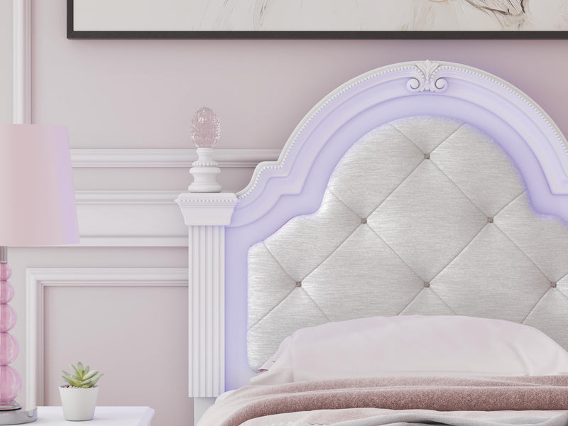 Kozlani Twin Upholstered Panel Bed, Dresser, Mirror and Nightstand