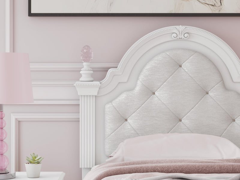 Kozlani Twin Upholstered Panel Bed, Dresser, Mirror and Nightstand