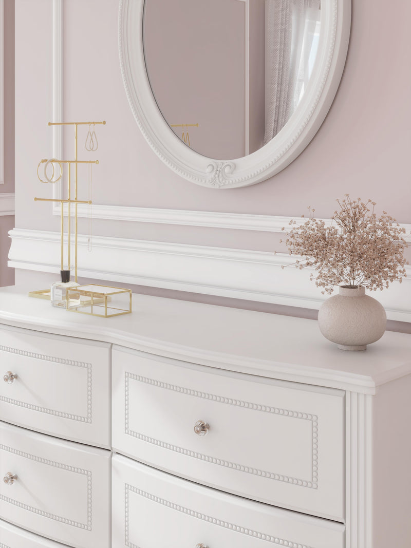 Kozlani Full Upholstered Panel Bed, Dresser, Mirror and Nightstand