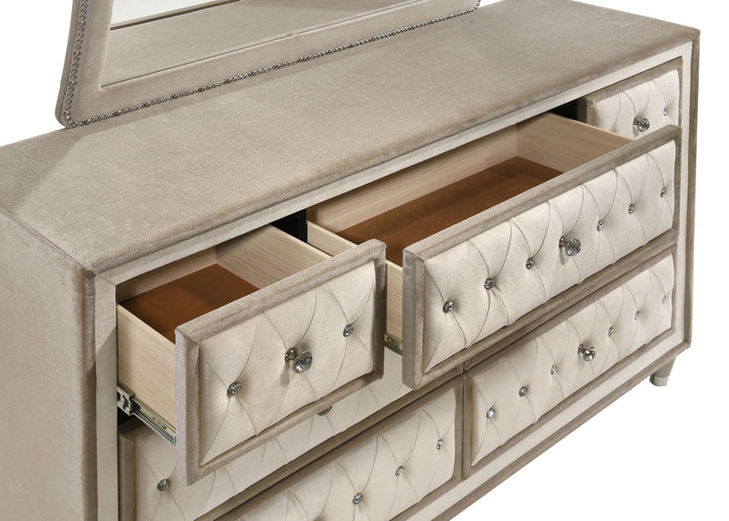 Antonella 7-drawer Upholstered Dresser with Mirror Ivory