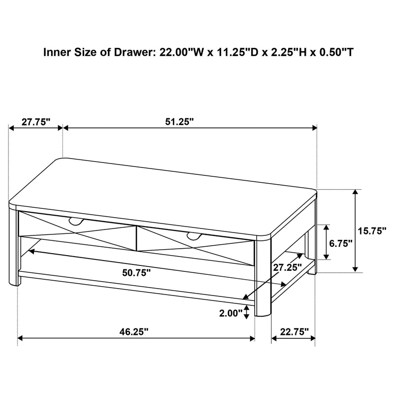Marcelo Wood Coffee Table with 2 Drawers and Shelf Coffee