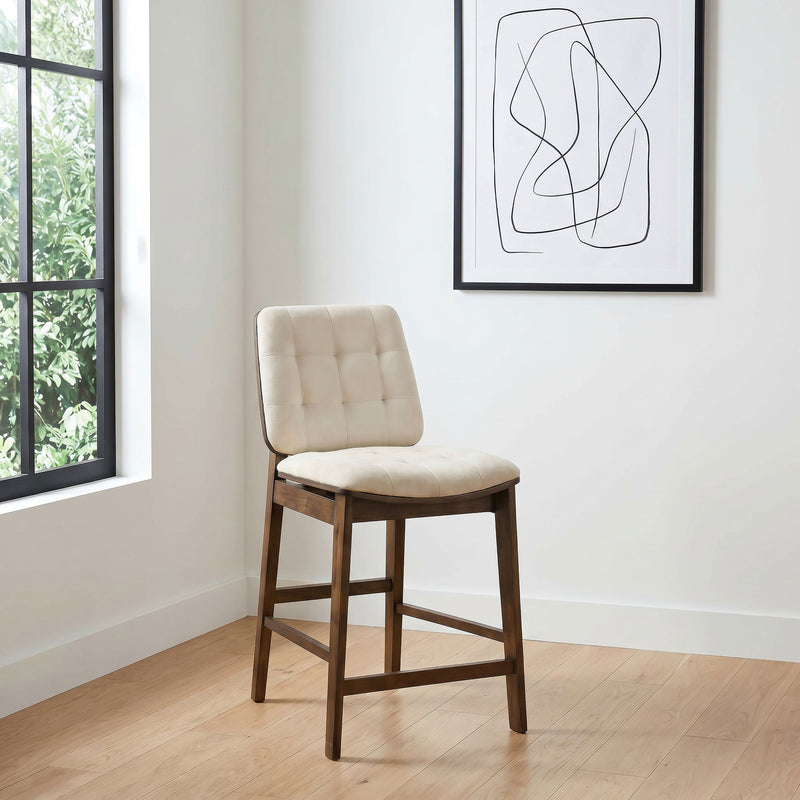 Redbridge Velvet Upholstered Counter Chair Cream and Walnut (Set of 2)