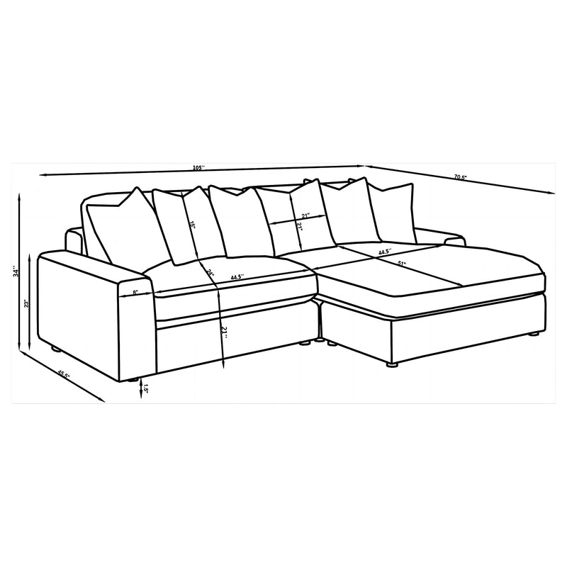 Blaine Upholstered Reversible Chaise Sectional Sofa Chocolate