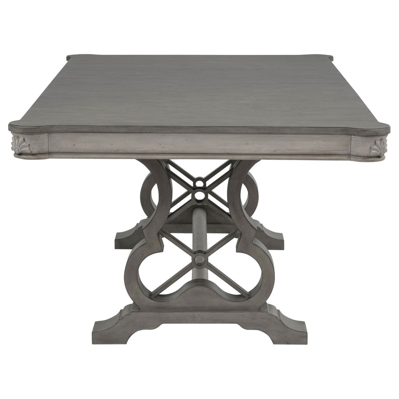 Cresswell 104-inch Double Pedestal Extension Dining Table Weathered Taupe