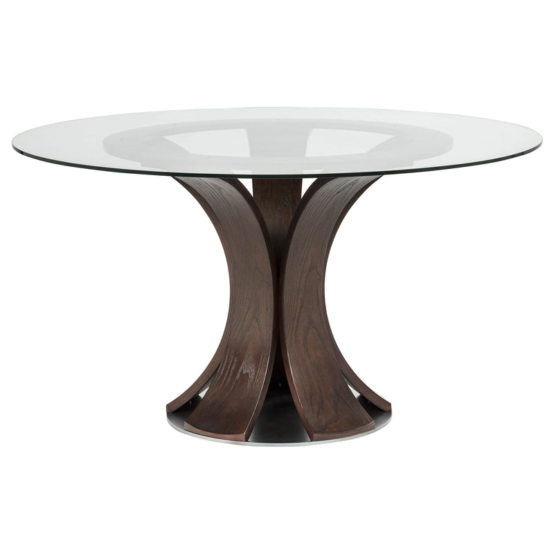 Naser 48-inch Round Glass Top Dining Table Dark Walnut