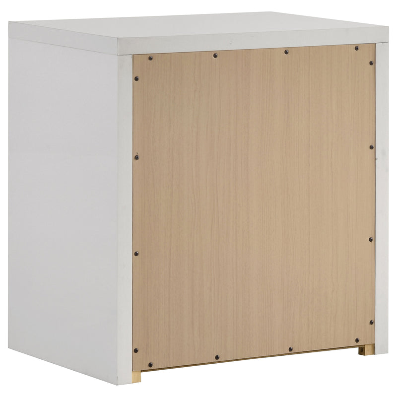 Viana Contemporary 2-Drawer Nightstand with Chrome Pulls White High Gloss