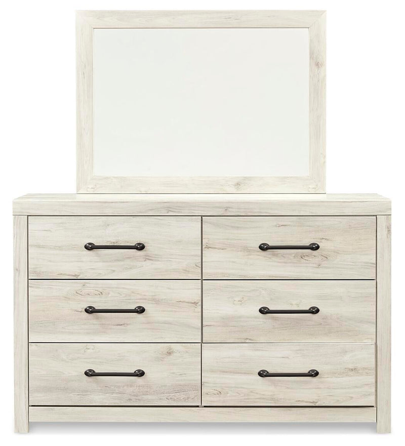 Cambeck King Panel Bed with 2 Storage Drawers with Mirrored Dresser, Chest and Nightstand