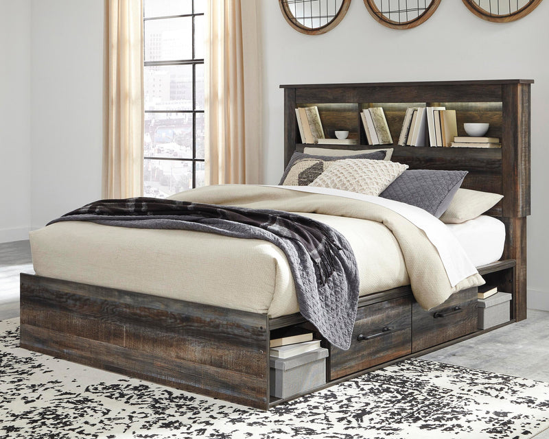 Drystan Queen Bookcase Bed with 2 Storage Drawers, Dresser, Mirror, Chest and Nightstand
