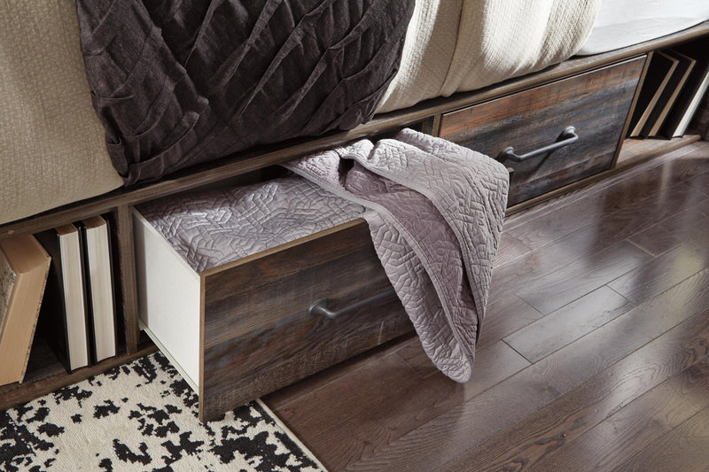 Drystan Queen Bookcase Bed with 2 Storage Drawers, Dresser, Mirror, Chest and Nightstand