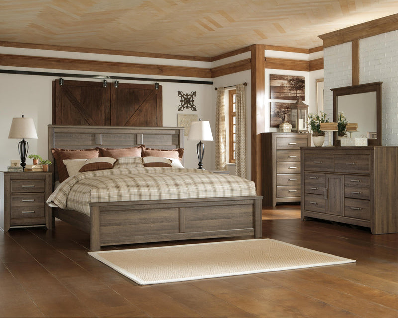 Juararo California King Panel Bed with Mirrored Dresser