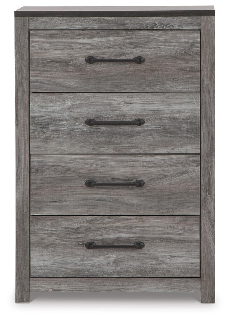 Bronyan King Panel Bed with Mirrored Dresser, Chest and Nightstand