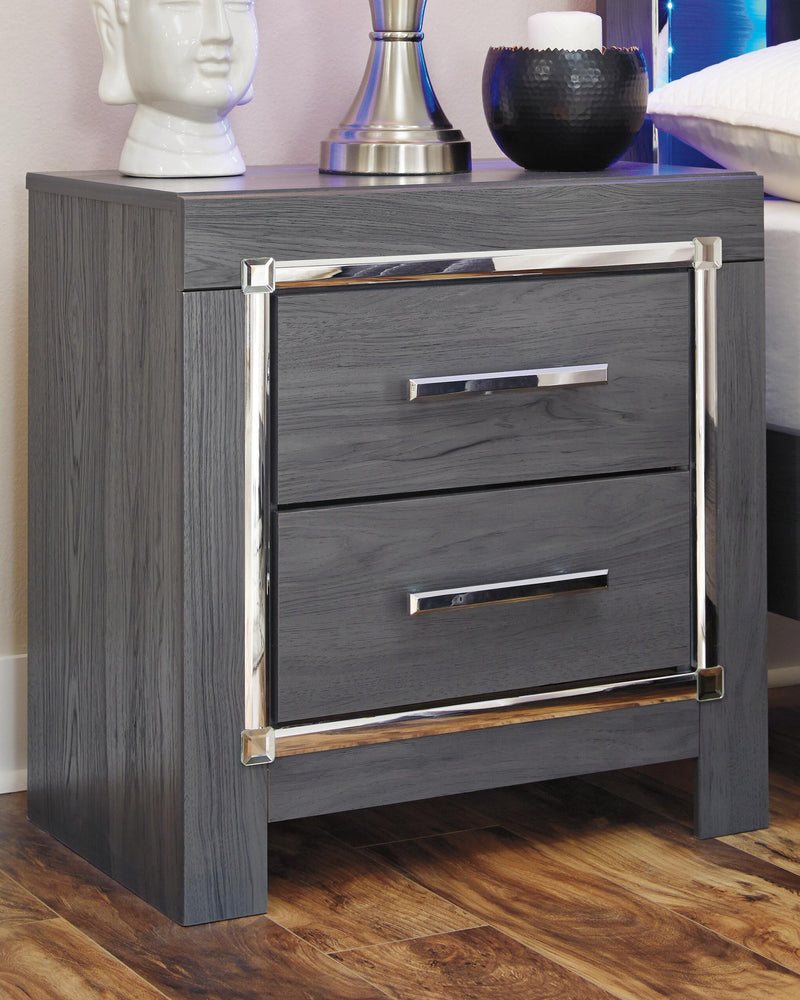 Lodanna Queen Panel Bed with 2 Storage Drawers, Dresser, Mirror and Nightstand