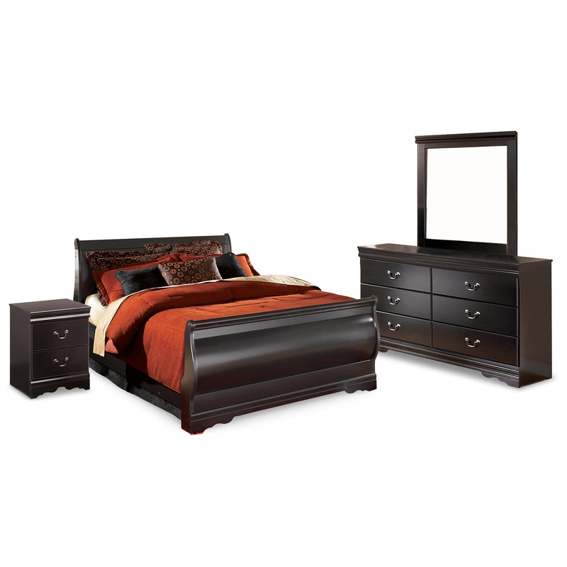 Huey Vineyard Full Sleigh Bed with Mirrored Dresser and Nightstand