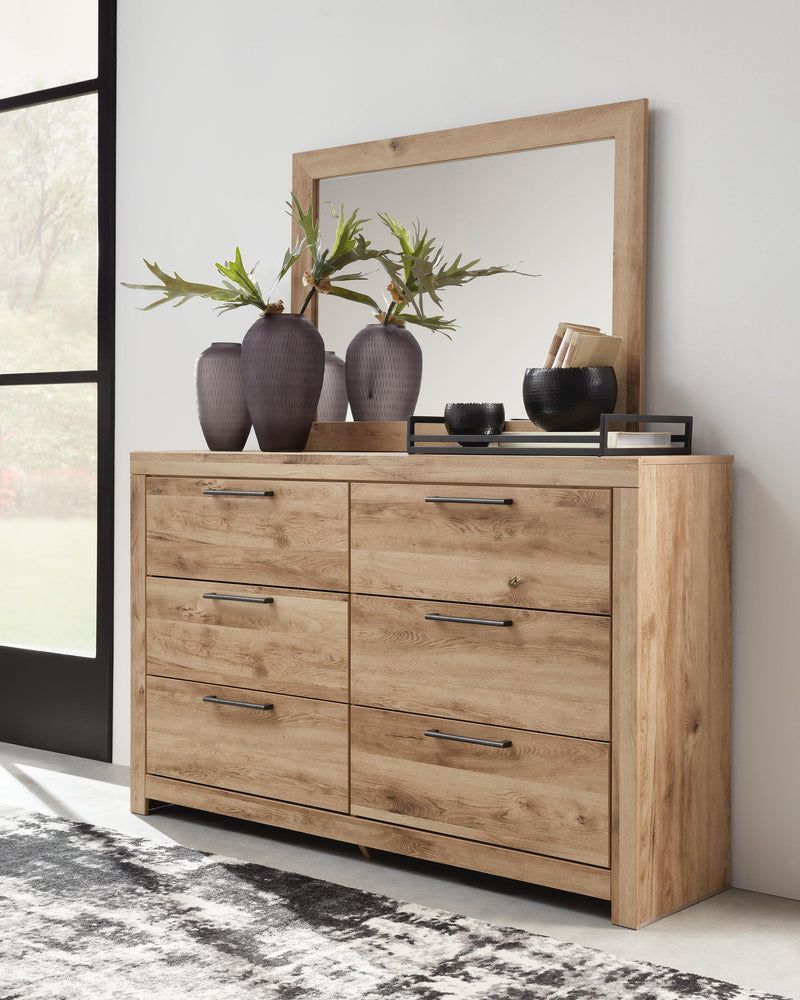 Hyanna King Panel Storage Bed with 1 Under Bed Storage Drawer, Dresser and Mirror