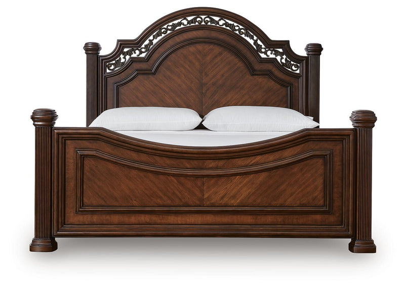 Lavinton Queen Poster Bed with Mirrored Dresser and Nightstand