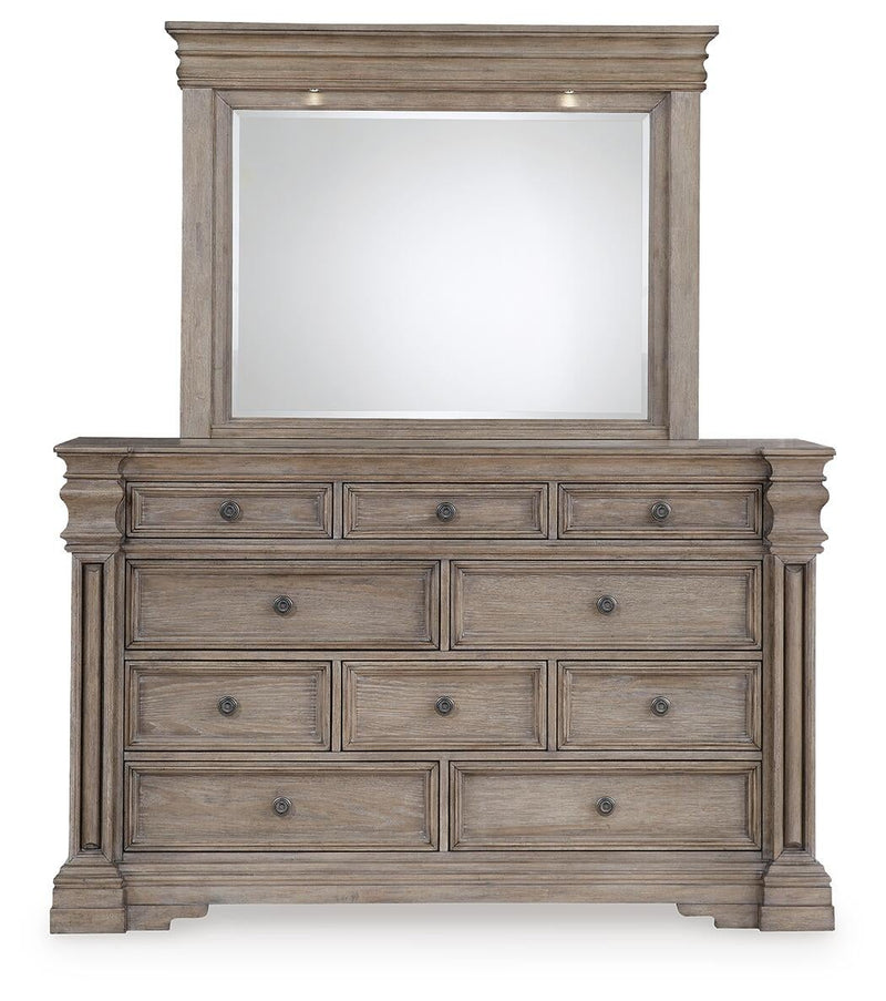 Blairhurst King Panel Bed with Mirrored Dresser and Nightstand