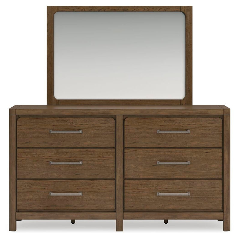 Cabalynn California King Upholstered Bed with Mirrored Dresser