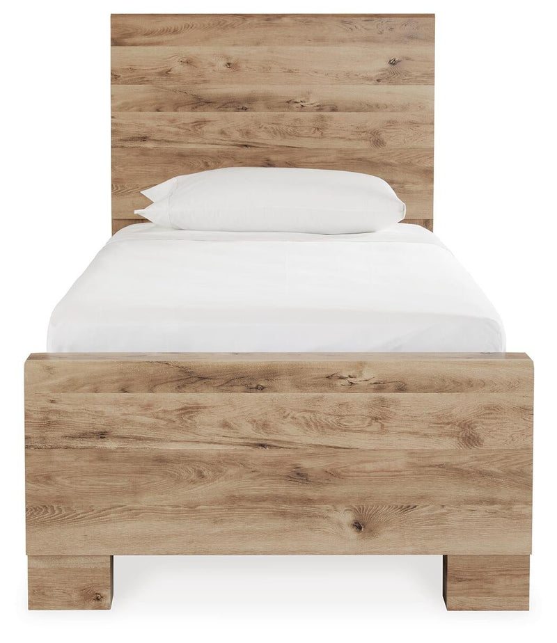 Hyanna Twin Panel Bed with 1 Side Storage, Dresser, Mirror, Chest and Nightstand