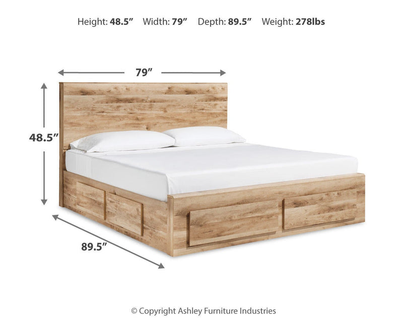 Hyanna King Panel Storage Bed with 2 Under Bed Storage Drawers, Dresser and Mirror