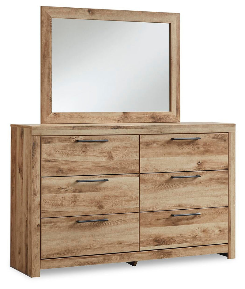 Hyanna Queen Panel Storage Bed with 1 Under Bed Storage Drawer, Dresser, Mirror and Nightstand