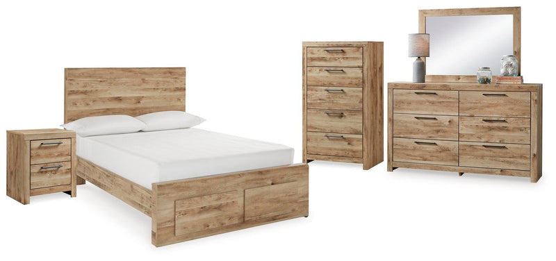 Hyanna Full Panel Storage Bed, Dresser, Mirror, Chest and Nightstand