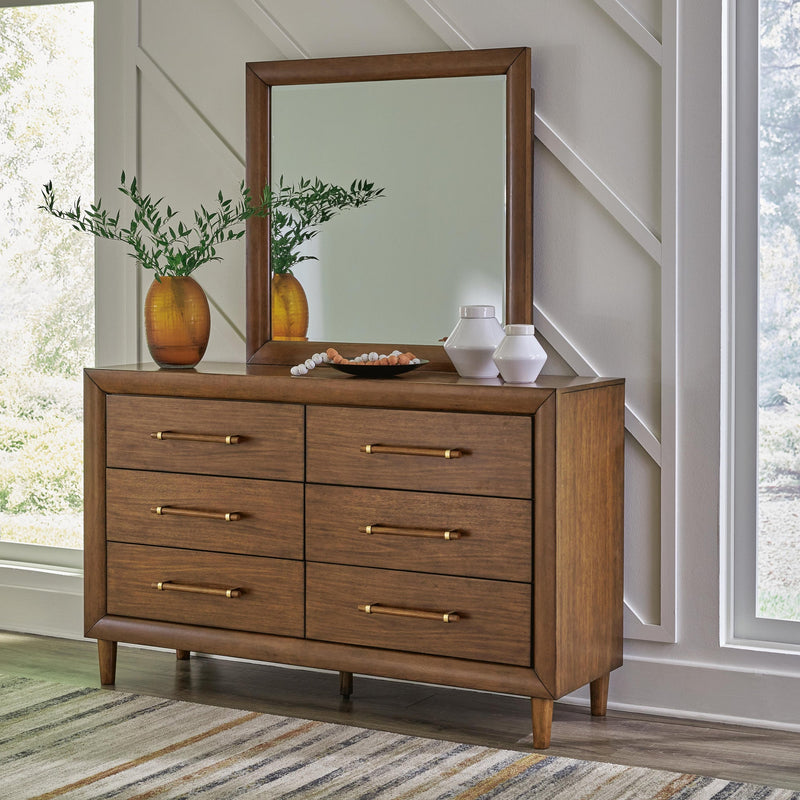 Lyncott King Upholstered Bed with Mirrored Dresser and Nightstand