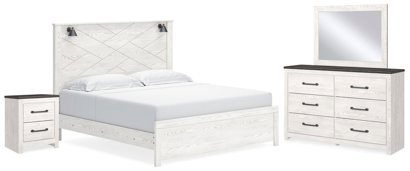 Gerridan King Panel Bed with Mirrored Dresser and Nightstand