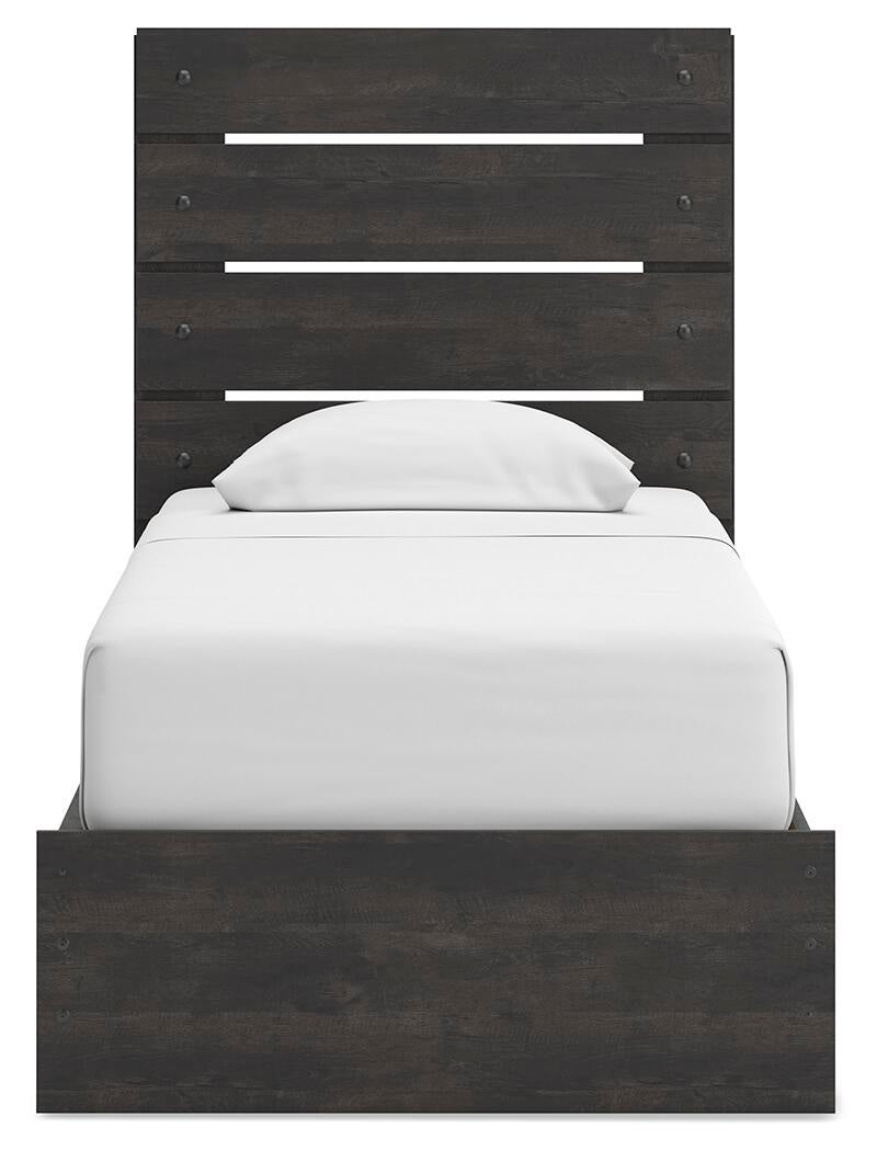 Delmorta Twin Panel Bed with Storage, Dresser, Mirror and Nightstand
