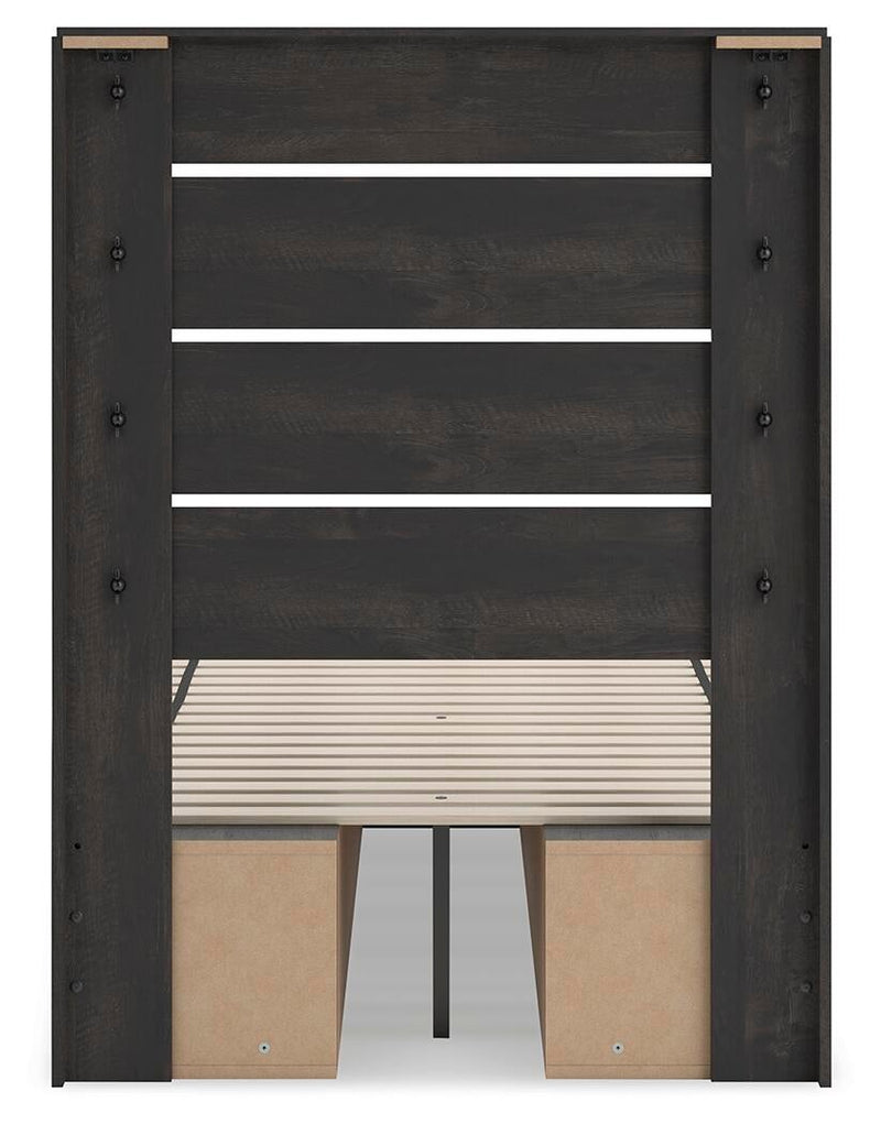 Delmorta Twin Panel Bed with Storage, Dresser, Mirror and Nightstand
