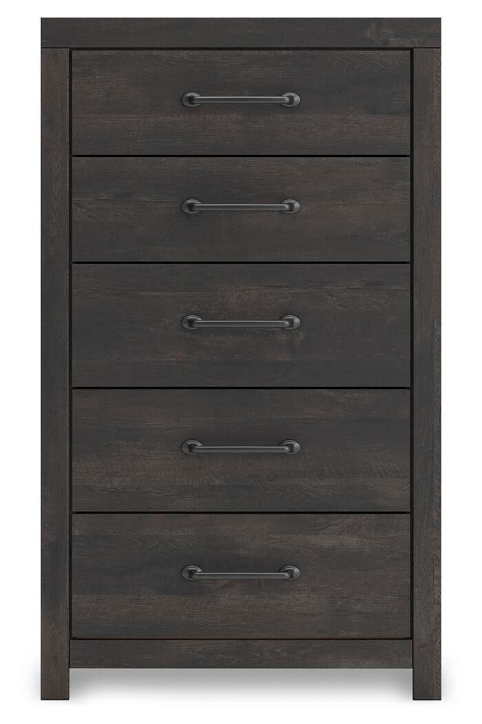 Delmorta Twin Panel Bed with Storage, Dresser, Mirror, Chest and Nightstand