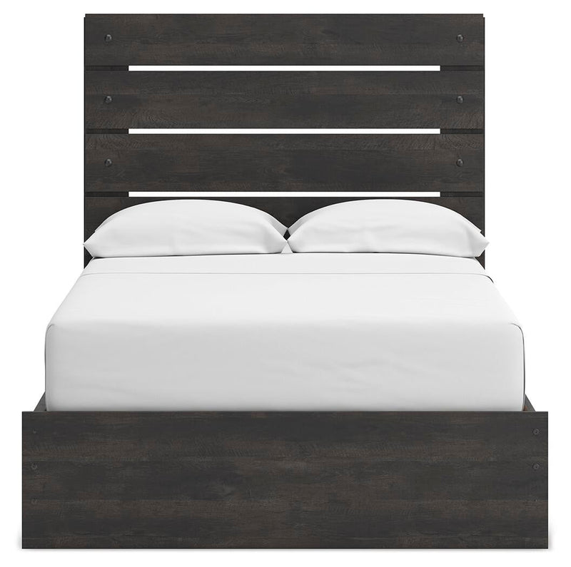 Delmorta Full Panel Bed with Storage, Dresser and Mirror