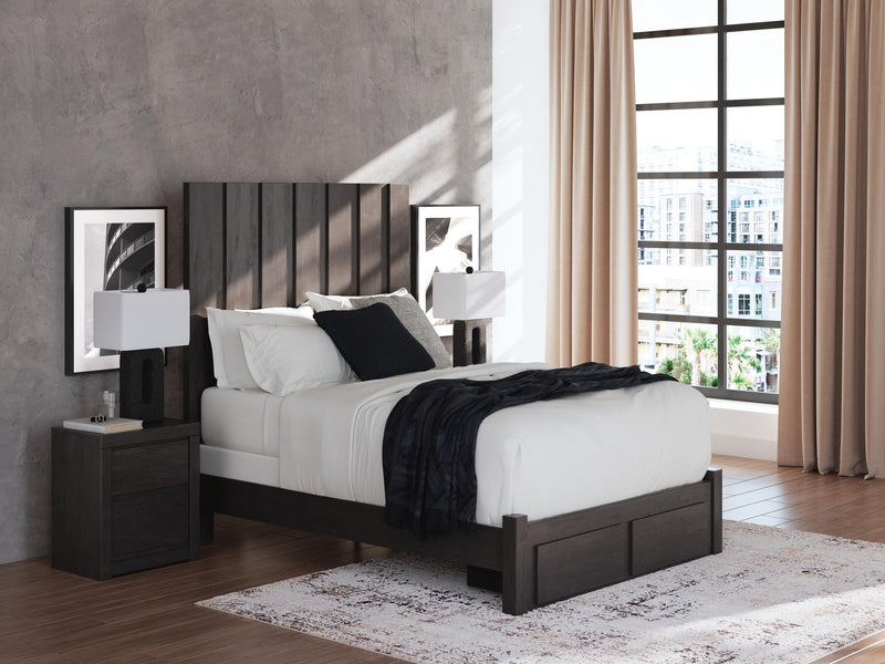 Parlayon Queen Panel Storage Bed, Dresser, Mirror and Nightstand