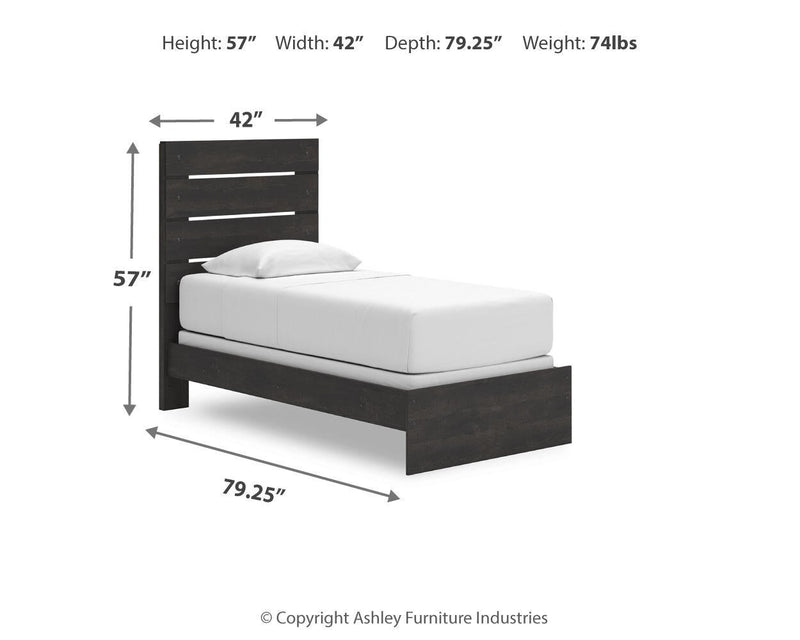 Delmorta Twin Panel Bed, Dresser and Mirror