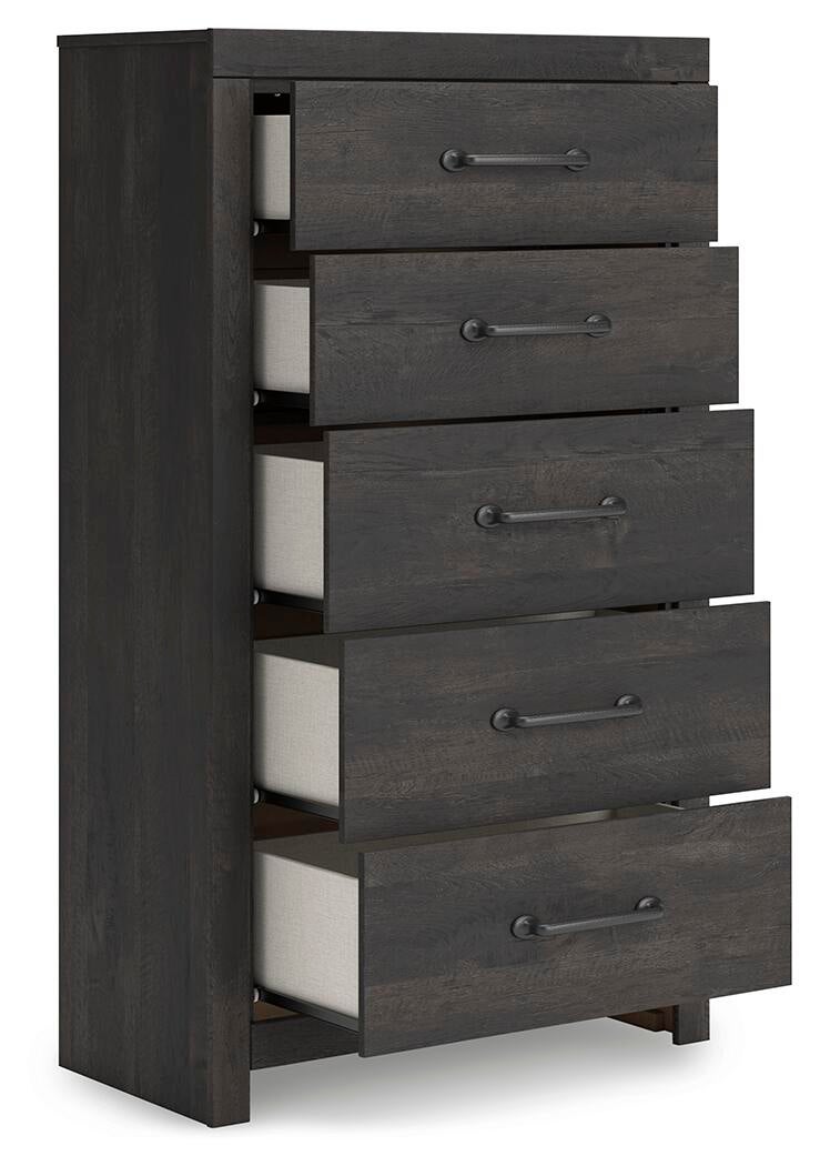 Delmorta Twin Panel Bed, Dresser, Mirror, Chest and Nightstand