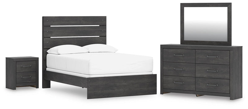 Delmorta Full Panel Bed, Dresser, Mirror and Nightstand