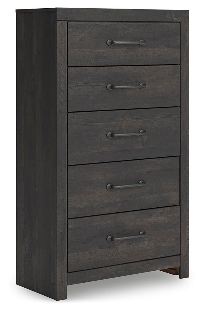 Delmorta Full Panel Bed, Dresser, Mirror, Chest and Nightstand