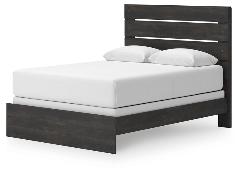 Delmorta Queen Panel Bed, Dresser, Mirror, Chest and Nightstand