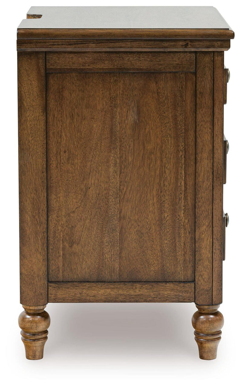 Sturlayne California King Upholstered Panel Bed, Dresser, Mirror, Chest and Nightstand