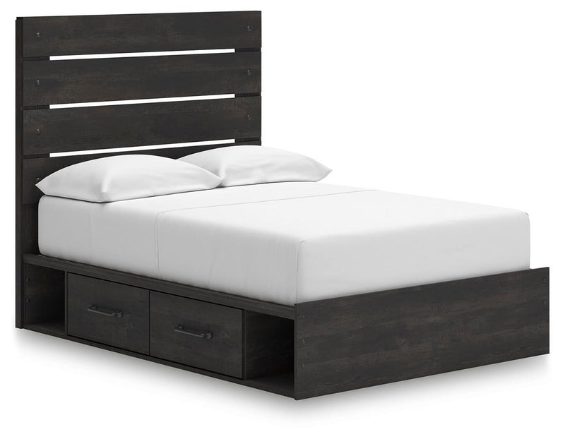 Delmorta Full Panel Storage Bed, Dresser, Mirror and Nightstand