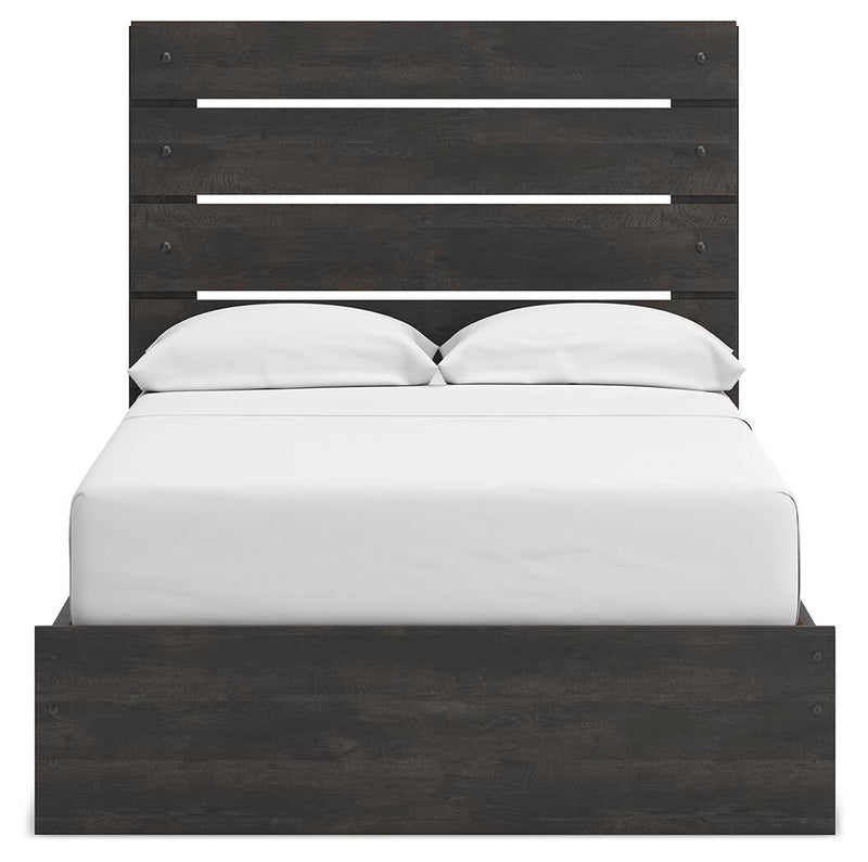 Delmorta Full Panel Storage Bed, Dresser, Mirror and Nightstand